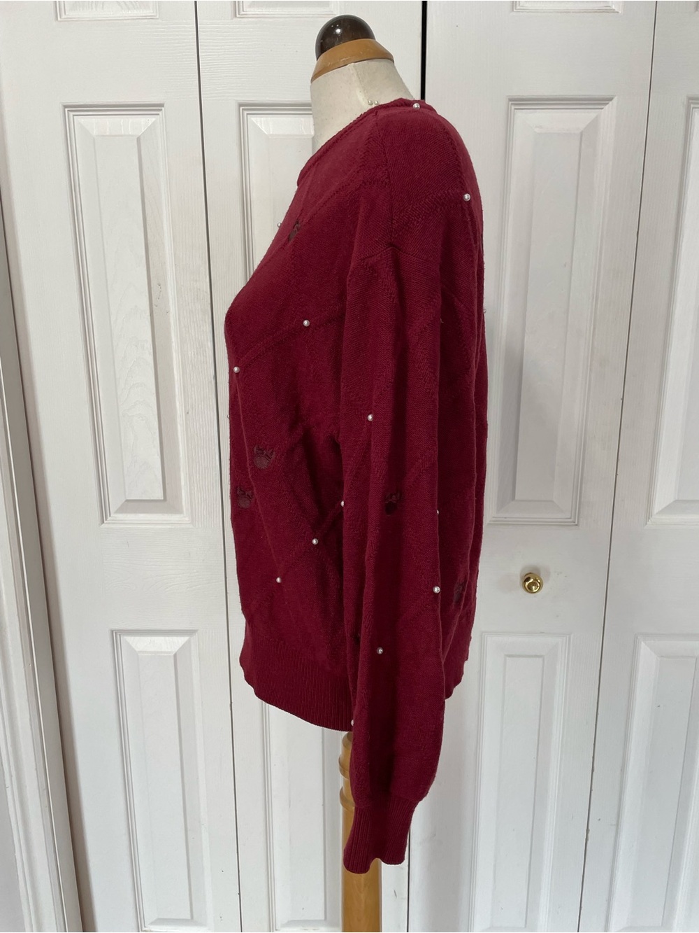 Disney Burgundy Mini Mouse Crewneck Sweater with Faux Pearl Accents - Picture 3 of 8